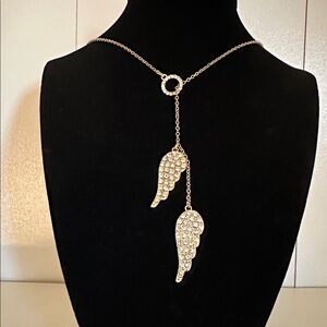 Gold Lariat Necklace with Angel Wings